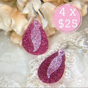 Sparkly Pink teardrop earrings